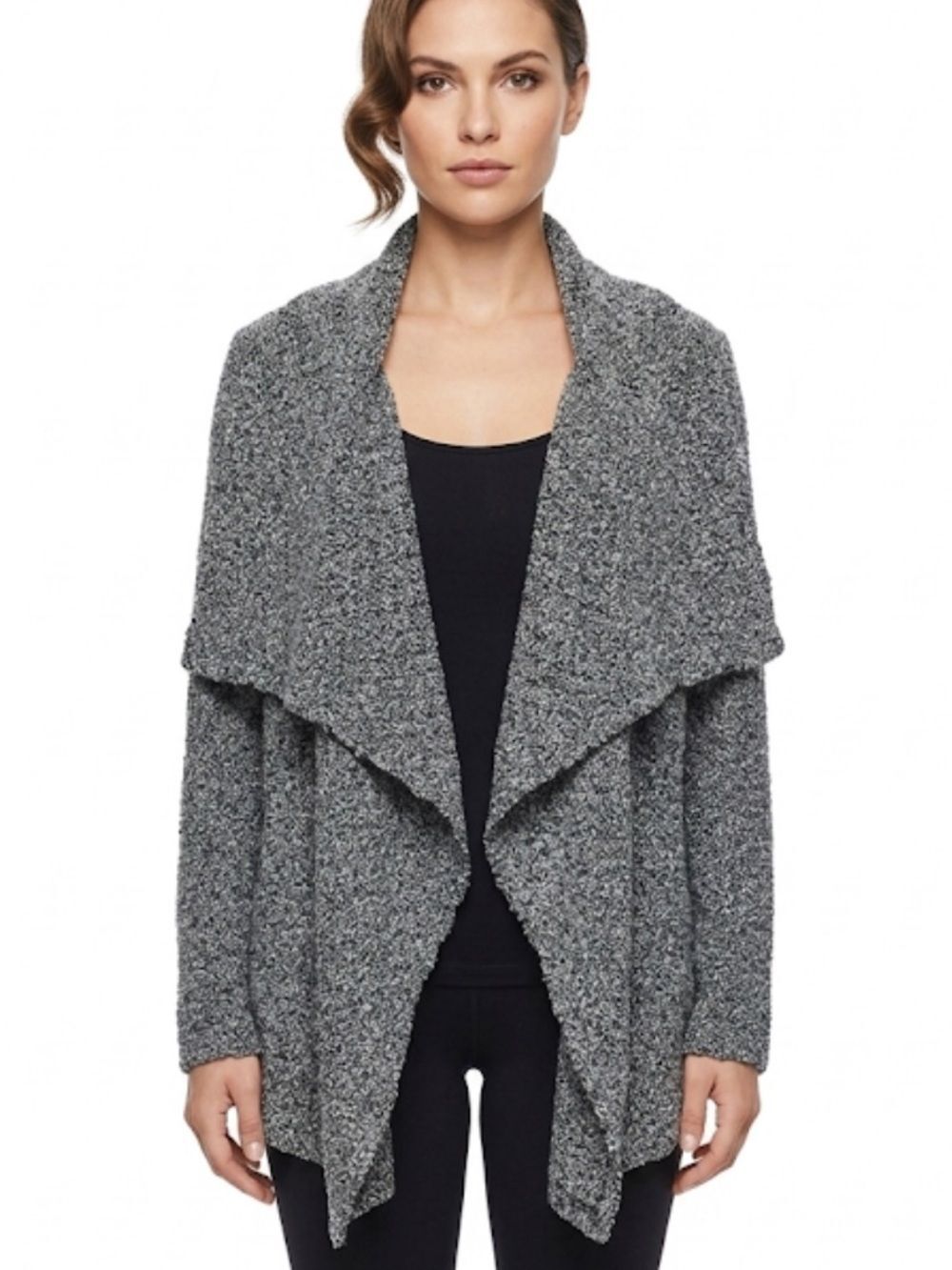 St. John Open-Front Cardigan in Marled Gray